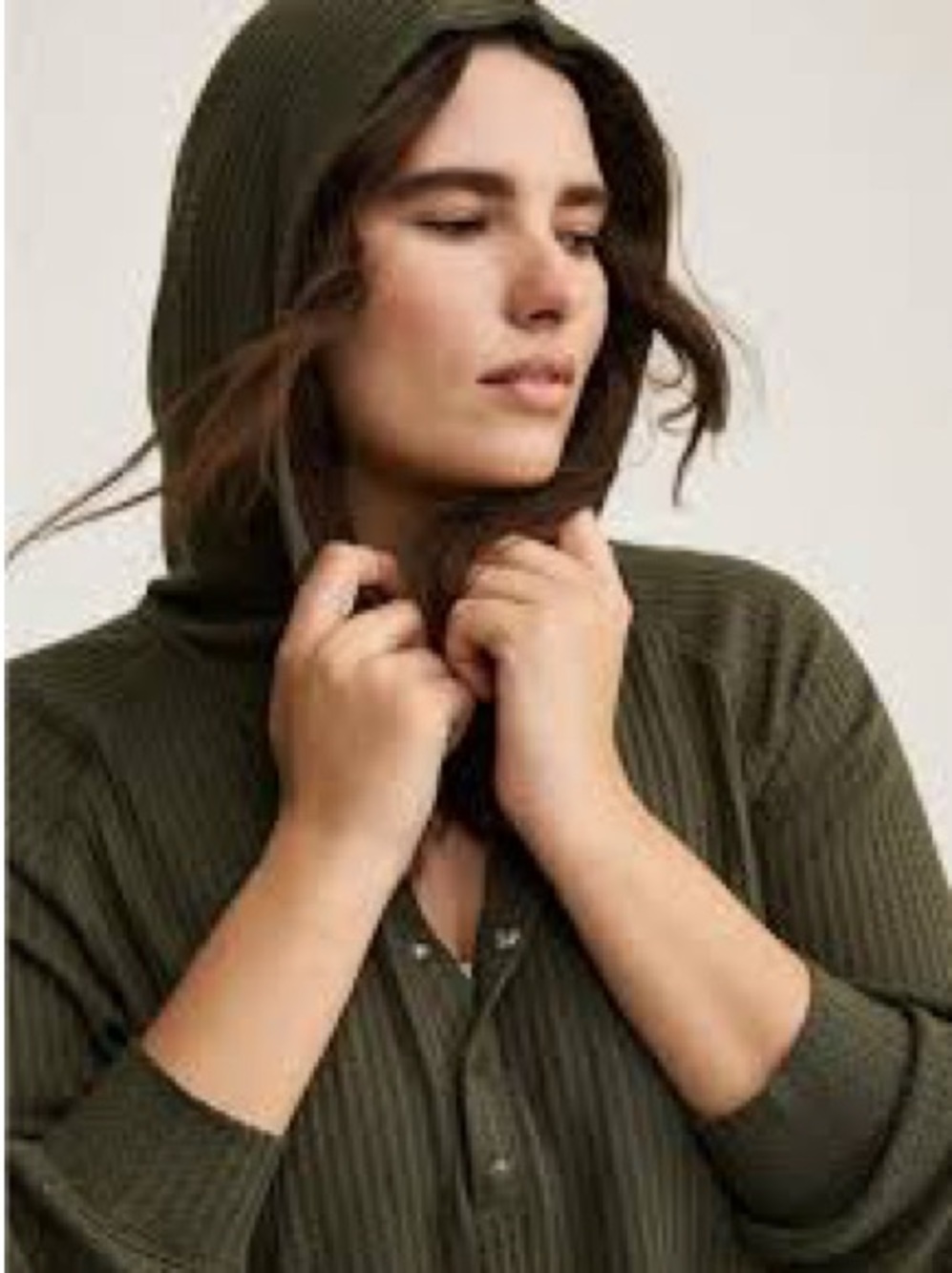 TORRID Waffle Knit Gorpcore Snap Front Raglan Hoodie Layering Size 0= Large